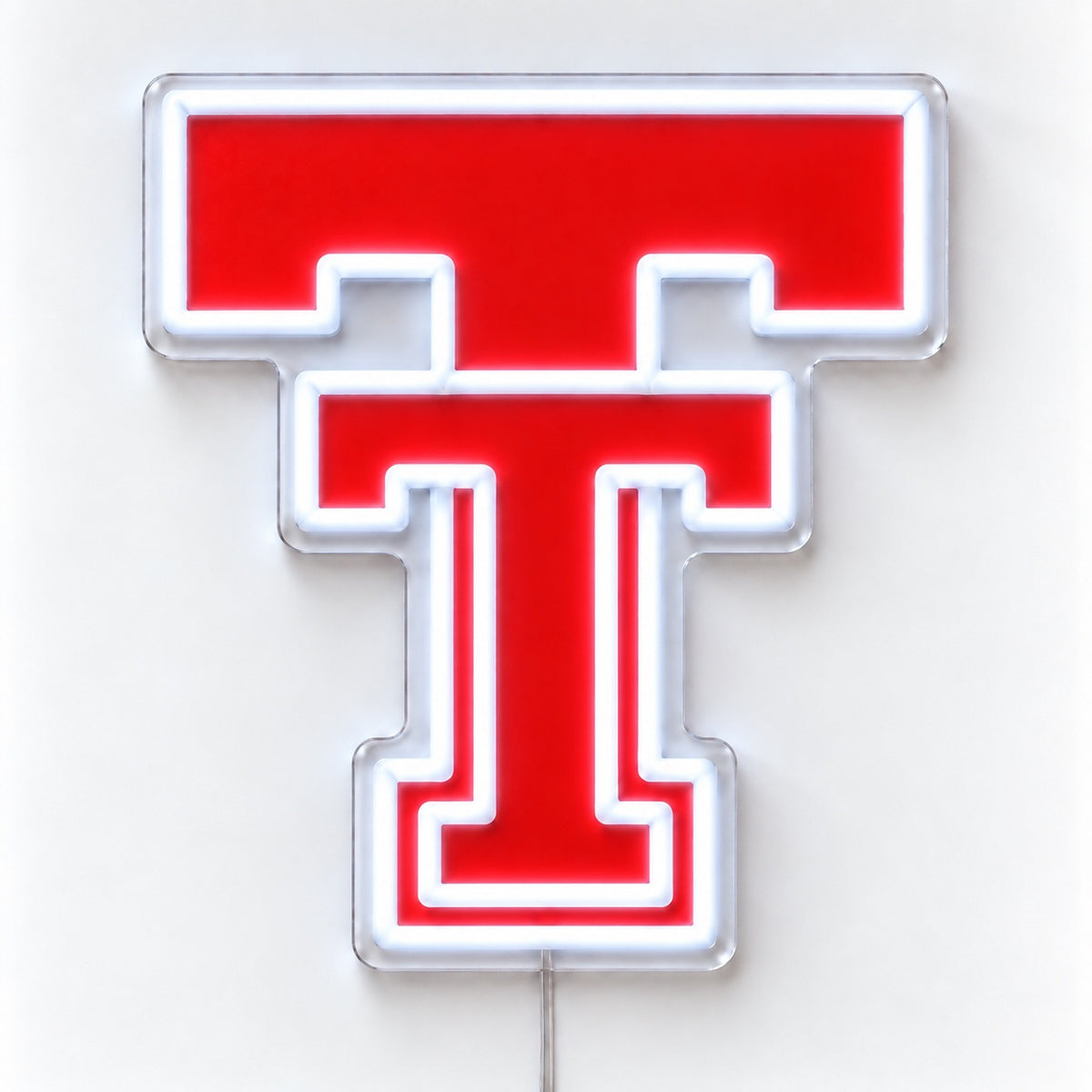 Texas Tech Red Raiders LED Neon Sign, featuring team logo displayed on a light background.