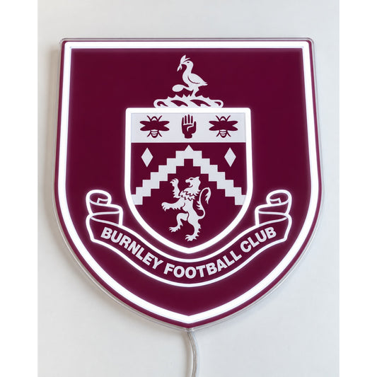 Burnley LED Neon Sign, featuring team logo displayed on a light background viewed at an angle.