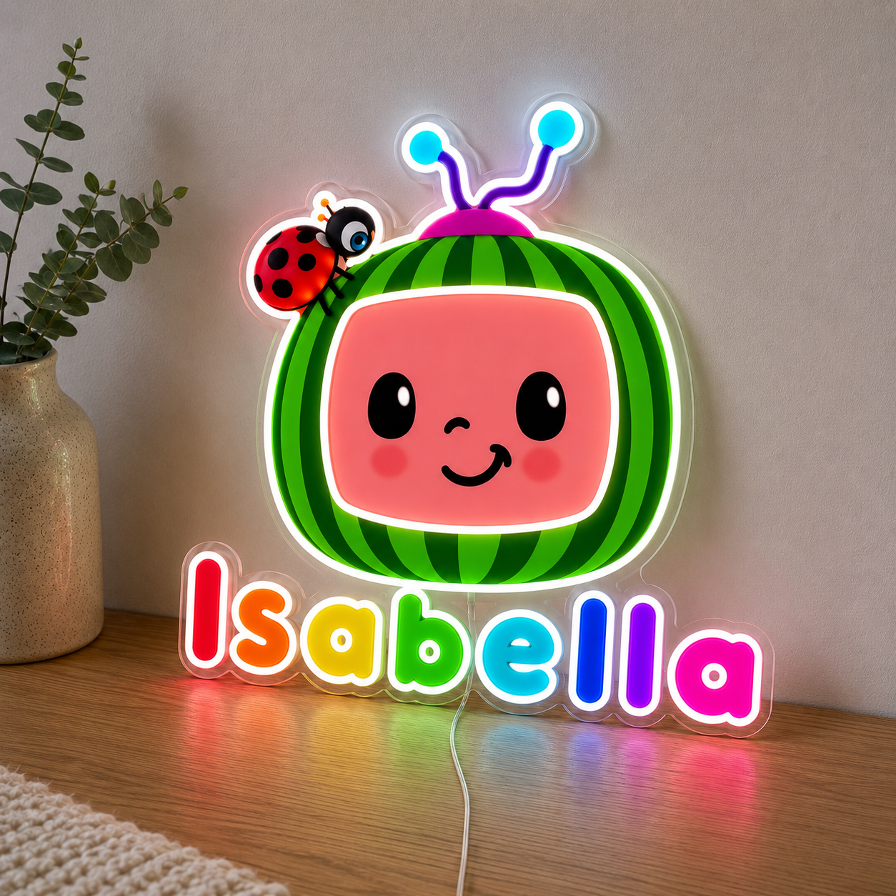 CoComelon name LED neon sign for colourful nursery and kids room decor
