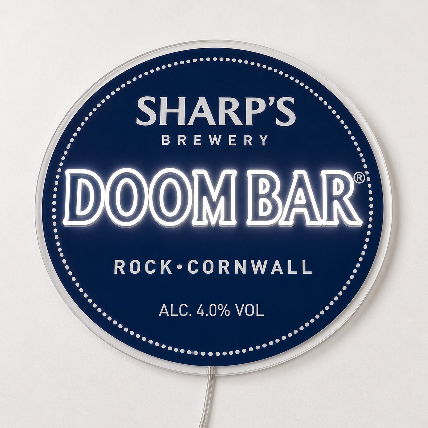Doom Bar LED neon sign in navy and white