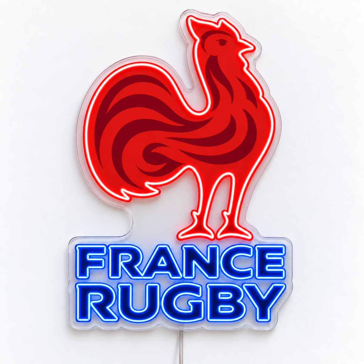 France Rugby LED neon sign with a red rooster emblem