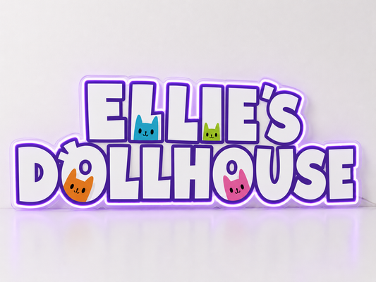 Gabby's Dollhouse custom name LED neon sign for a child's bedroom