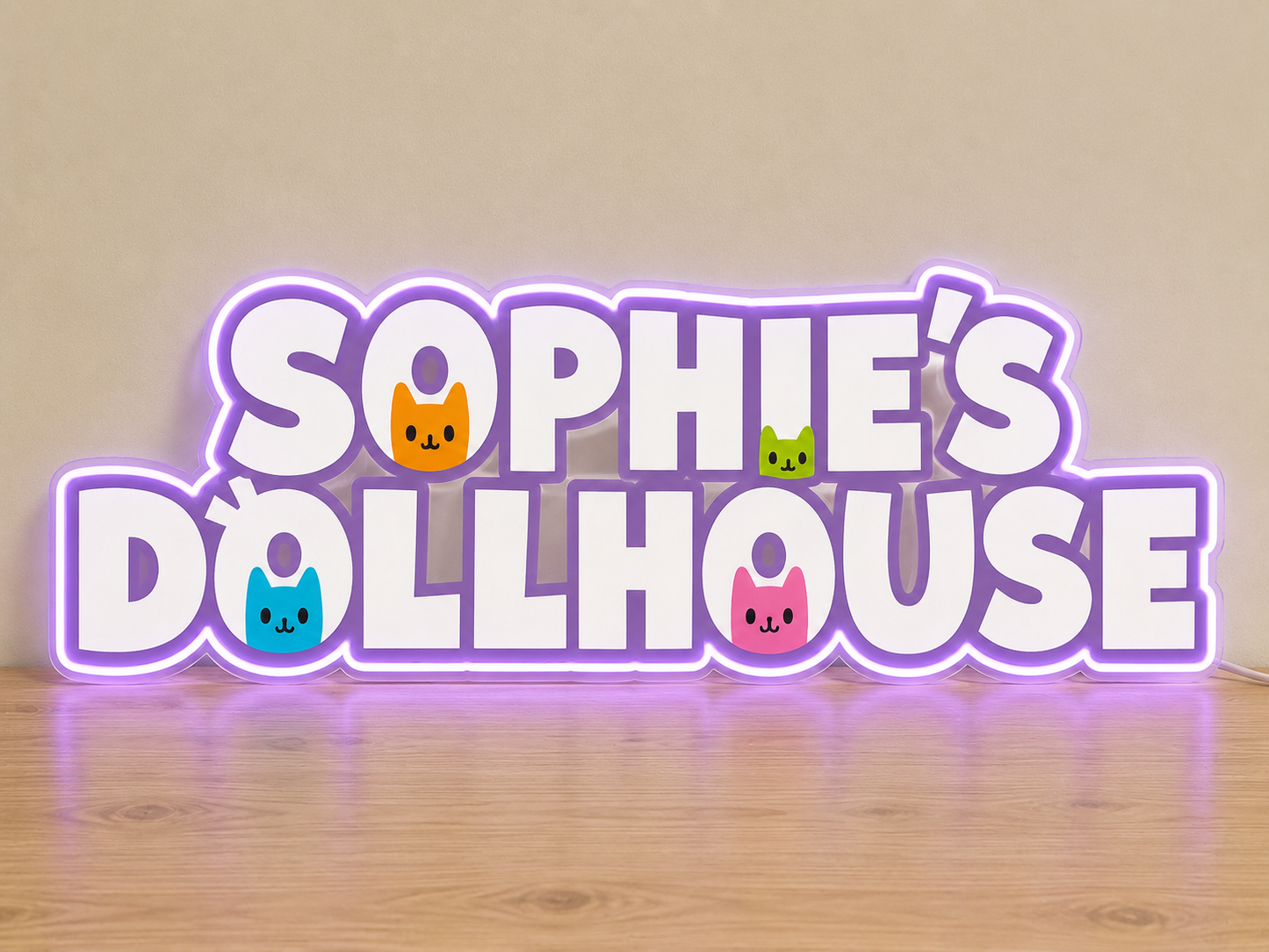 Gabby's Dollhouse personalised name neon sign on clear acrylic