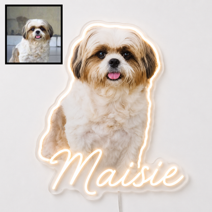 Custom dog name neon sign example featuring a Shih Tzu design