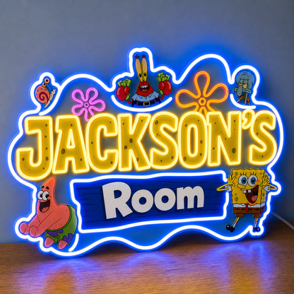 Personalised SpongeBob SquarePants characters neon sign for a child's bedroom
