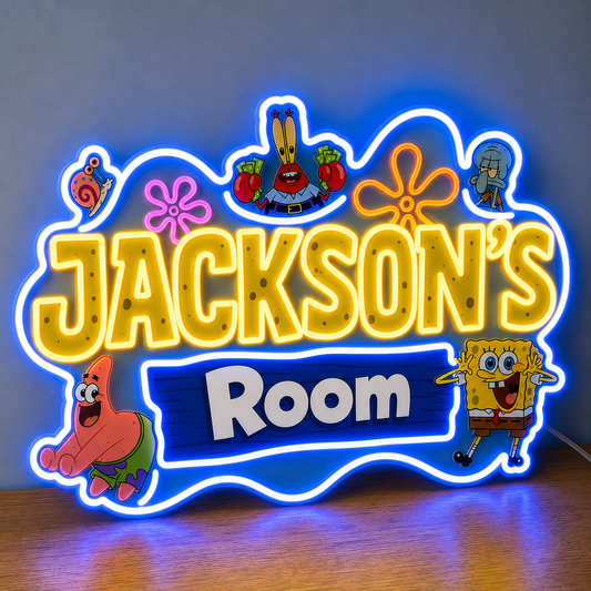 Personalised SpongeBob SquarePants characters neon sign for a child's bedroom