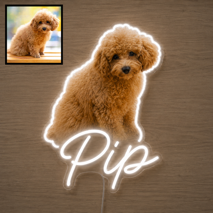 Custom dog name neon sign example featuring a Toy Poodle design