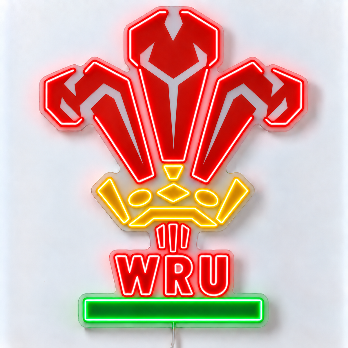 Wales Rugby LED neon sign with the WRU feathers crest