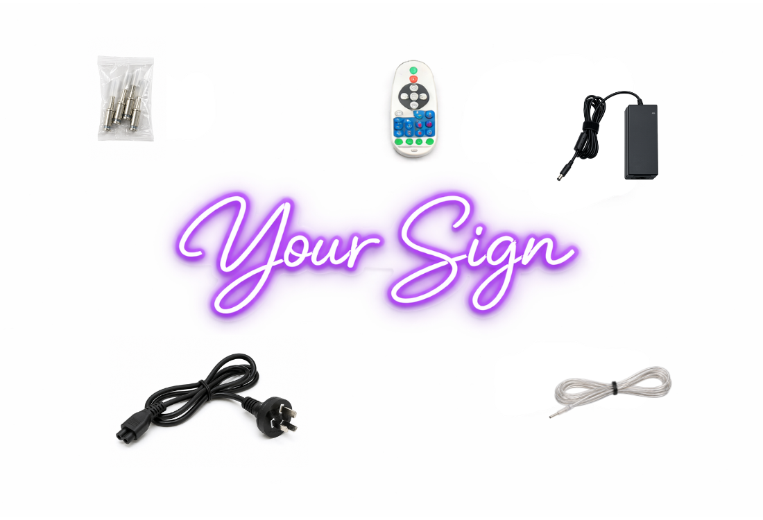 an image showing whats included in a custom neon sign order