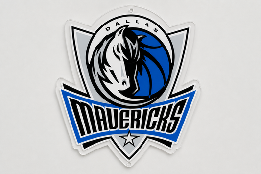 Dallas Mavericks LED neon sign with horse head logo on a white wall