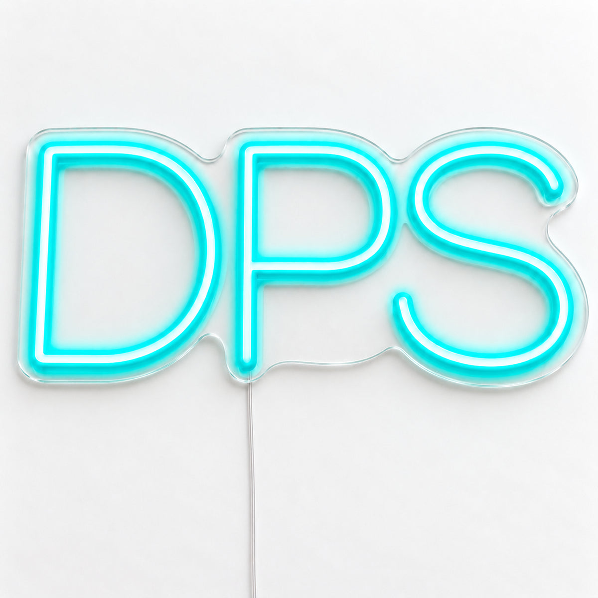 DPS Airport Code Neon Sign, featuring the DPS airport code in clean LED neon lettering, on a single clear acrylic backing displayed on a white surface.