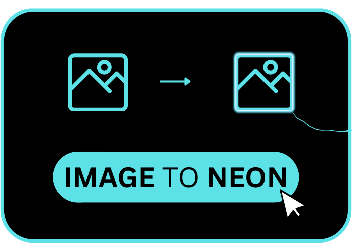 Icon of an image transformation process from a regular image to a neon sign, with text 'Image to Neon' on a black background.