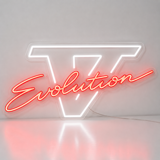 Lancer Evolution V LED Neon Sign in Red and White with transparent acrylic