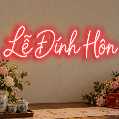 Lễ Đính Hôn Neon Sign in red LED neon on clear acrylic, angled view