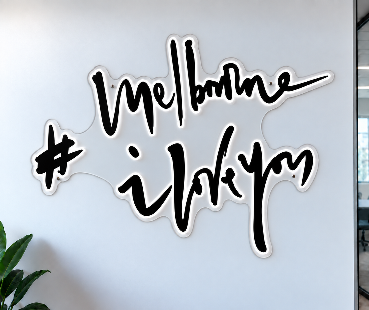 Melbourne Victory script logo with white illuminated edging, shown as custom sign inspiration for Footscray.