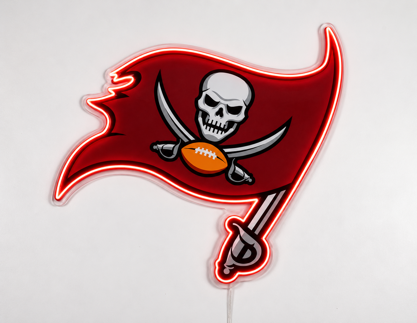 Tampa Bay Buccaneers LED neon sign with pirate flag logo glowing red